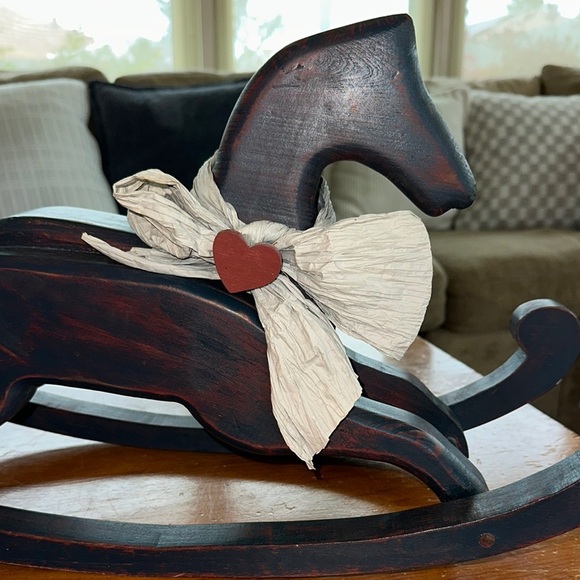Vintage Wooden Rocking 22” Horse Decor with Bow - Picture 9 of 12